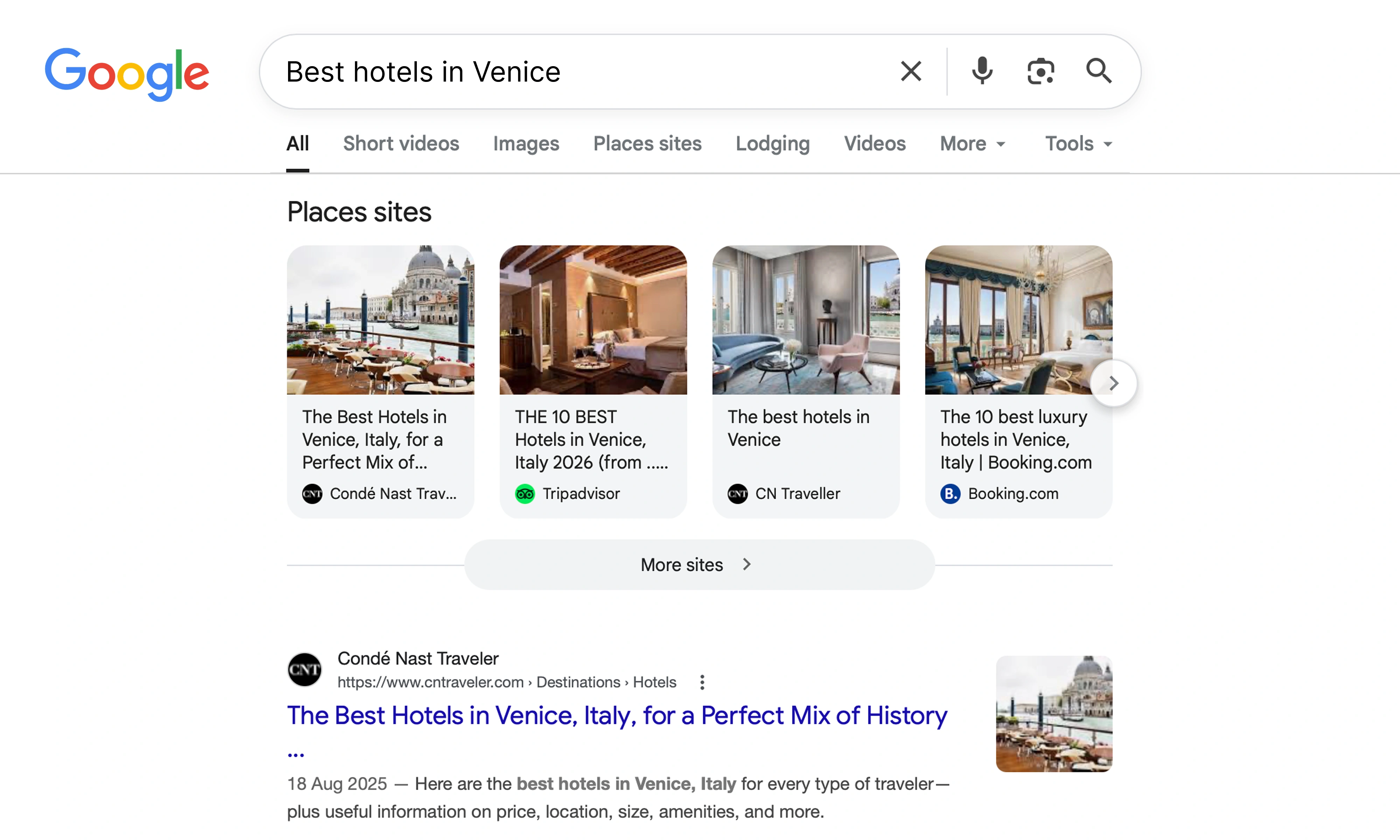 Traditional search results with third-party sites highlighted