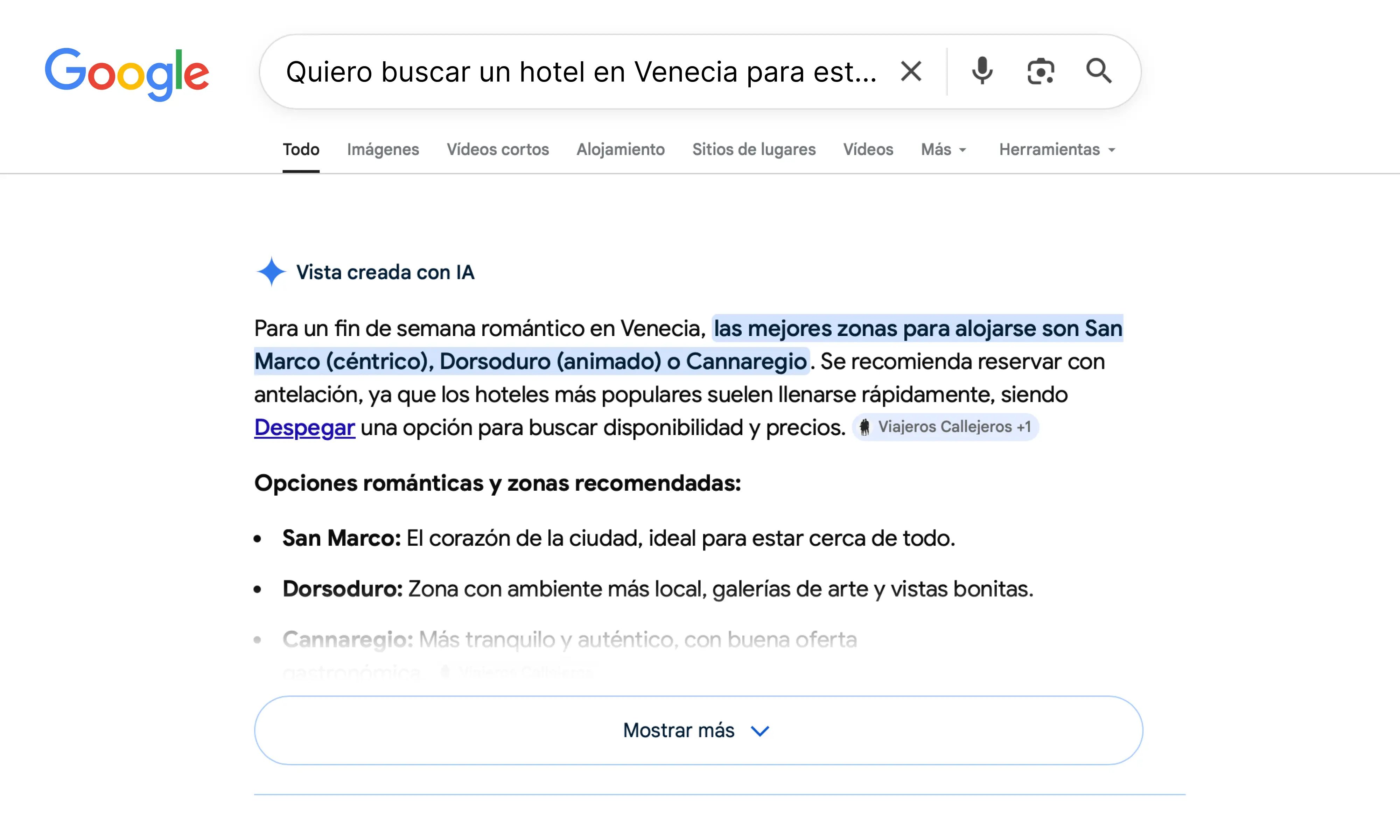 Resultados de búsqueda actuales con visibilidad para la propiedad
